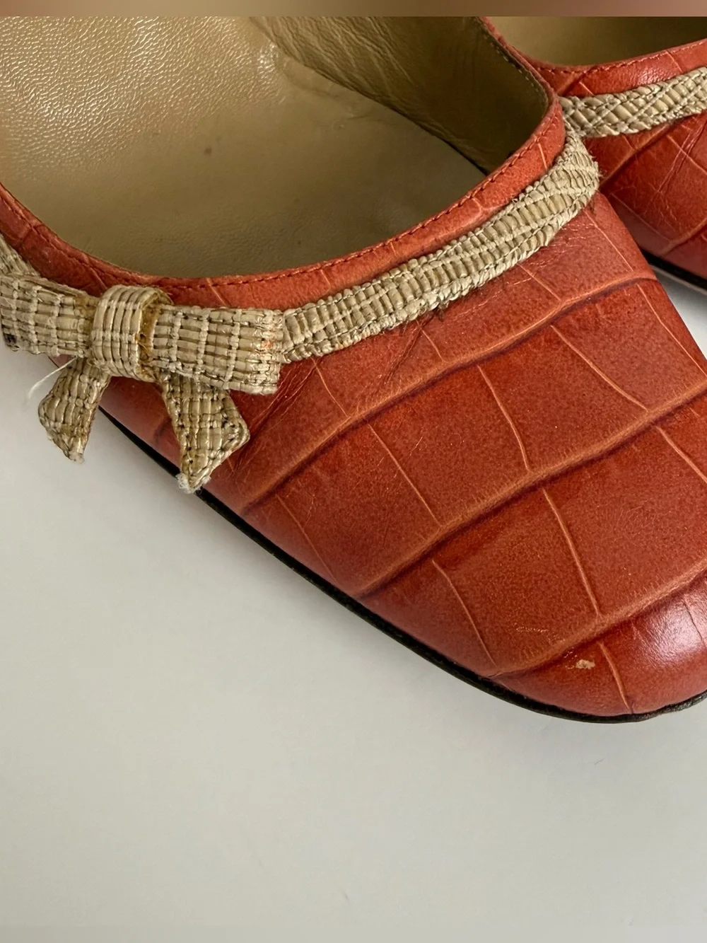 RARE Valentino Garavani Croc-Embossed Orange Leather Pumps with Gold Trim